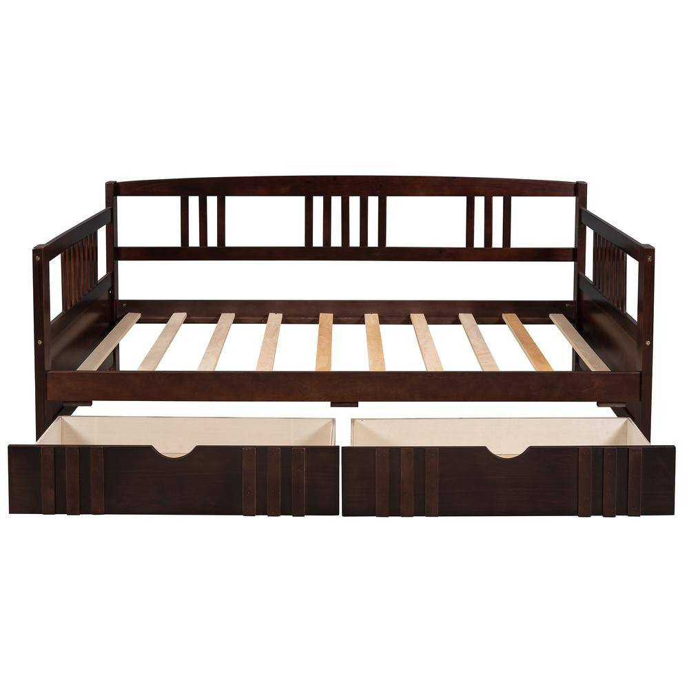 URTR Espresso Twin Size Wood Daybed Frame with 2 Drawer Multifunctional ...