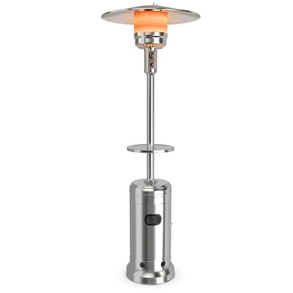 Costway 48000 BTU Silver Propane Patio Heater Standing LP Gas Steel with Wheels