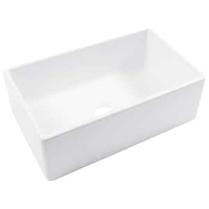 White 33 in Farmhouse Single Bowl Fireclay Apron Kitchen Sink with Bottom Grid and Drain