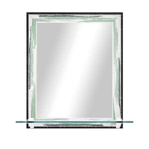 Modern Rustic 21.5 in. W x 25.5 in. H Framed Seafoam Vertical Mirror with Tempered Glass Shelf and White Brackets