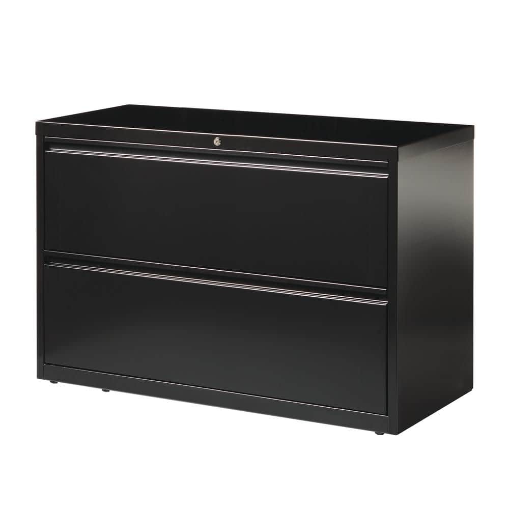Black Steel 42" 2-Drawer Lockable Lateral File Cabinet