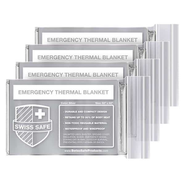 Misopily 4-Pack Emergency Mylar Thermal Blankets, Compact and Insulated for Cold Weather, Outdoor Camping Survival Kit - Silver