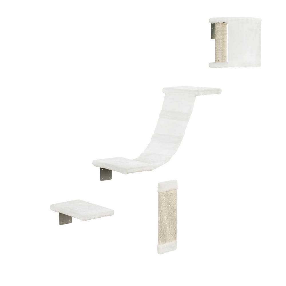 White Wall-Mounted Sisal Cat Climber with Platforms