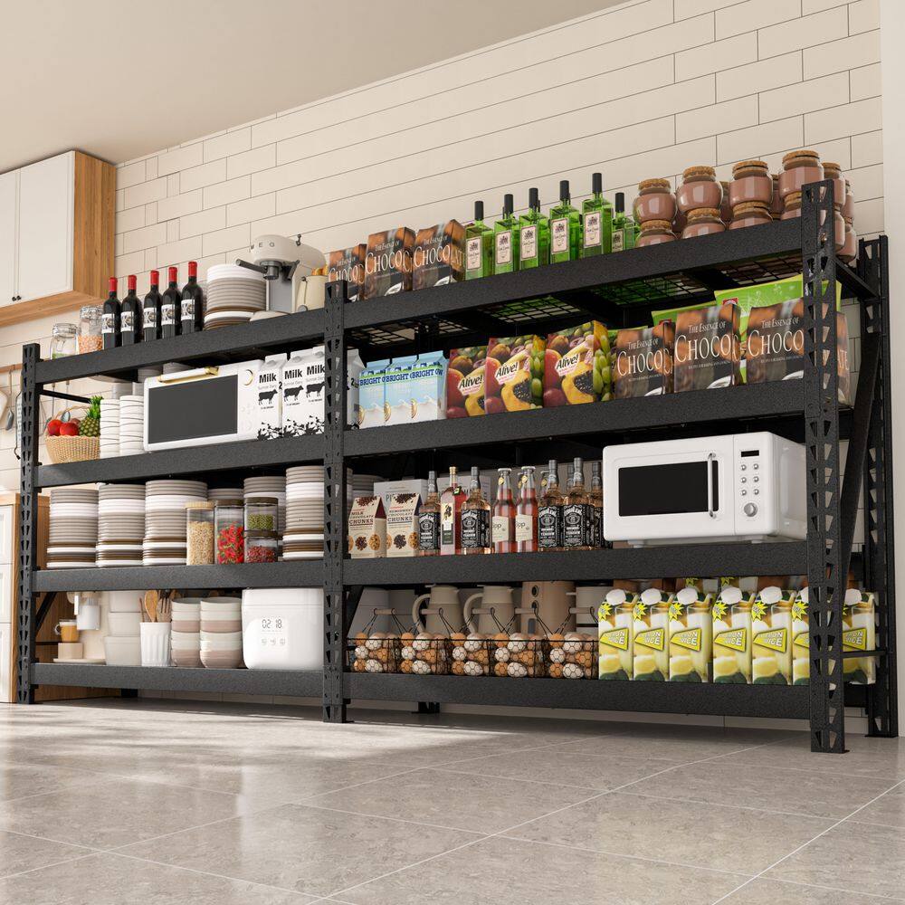 60 in. Tall 4-Tier Metal Heavy-Duty Adjustable Garage Shelving Unit Standard Bookcase in Black
