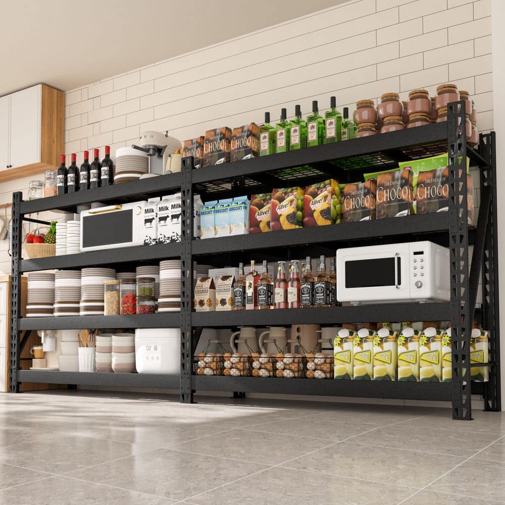 60 in. Tall 4-Tier Metal Heavy-Duty Adjustable Garage Shelving Unit Standard Bookcase in Black