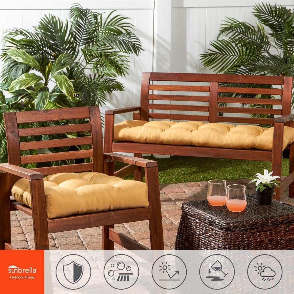 Wheat Sunbrella Fabric Outdoor Bench Cushion with Ties