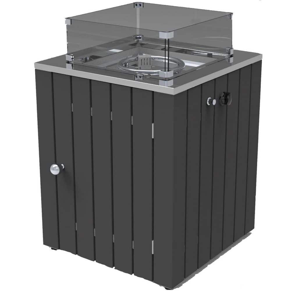 50,000BTU Outdoor Square Gas Fire Pit Table with Glass Rocks Glass Fences