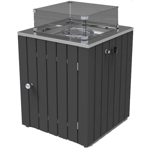 Tunearary 50,000BTU Outdoor Square Gas Fire Pit Table with Glass Rocks Glass Fences