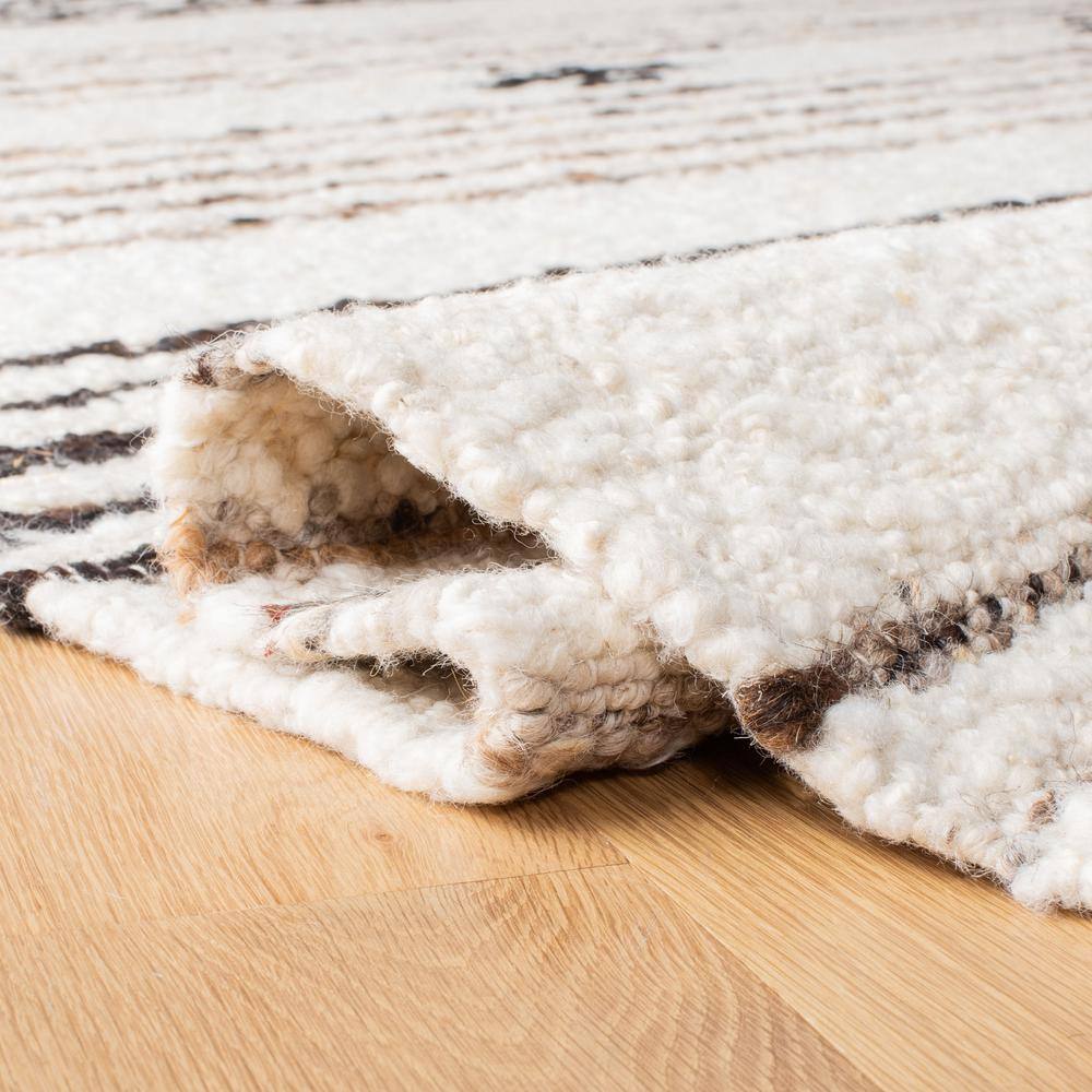 Handmade Black and Ivory Wool Cotton Striped Rug, 5' x 8'