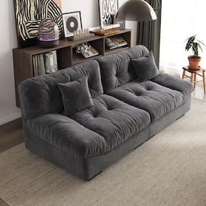 89 in. Velvet 3-Seats Loveseats in Gray