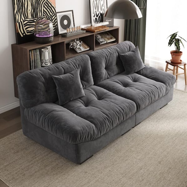 89 in. Velvet 3-Seats Loveseats in Gray