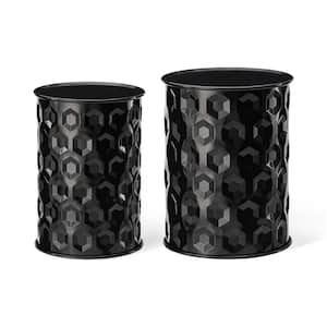 18.75 in.H Metal Embossed Honeycomb Texture Black Garden Stool Planter Stand Accent Table Kits and Accessories (2-pack)