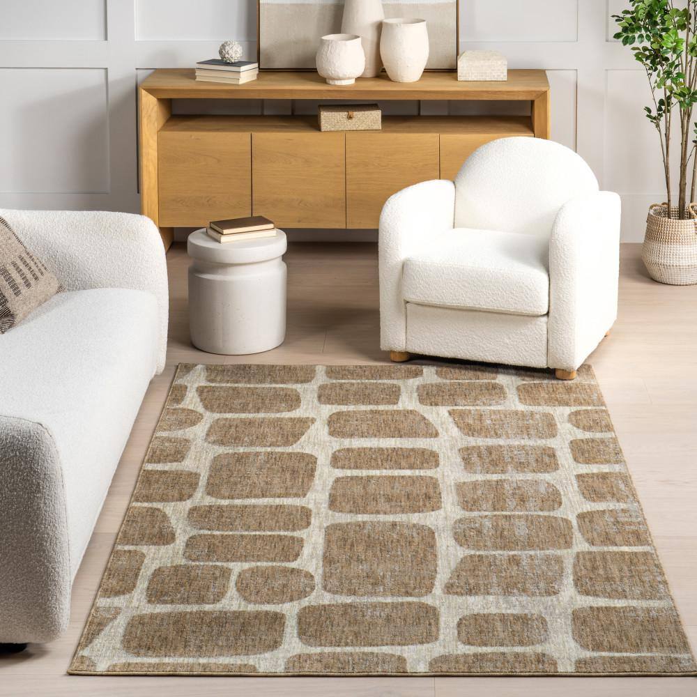 Aadhya Light Brown Geometric 5' x 8' Synthetic Area Rug
