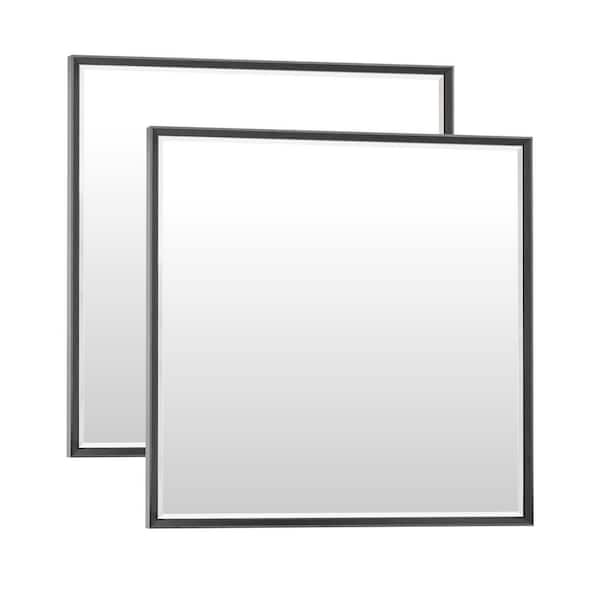 2 Pack 36 in. W x 36 in. H Modern Double Beveled Aluminum Frame Square Wall Mirror, Brushed Black