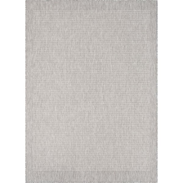 Medusa Odin Solid and Striped Border Grey Ivory 5 ft. 3 in. x 7 ft. 3 in. Flatweave Indoor/Outdoor Area Rug