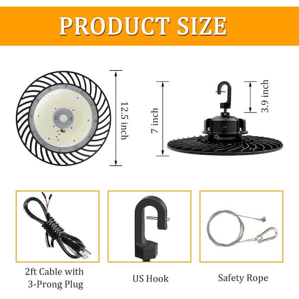 Cedar Hill 12.5 in. 150-200-240-Watt Black UFO LED High Bay Light 4000-5000-6000K