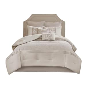 8-Piece Beige Polyester King Embroidered Comforter Set