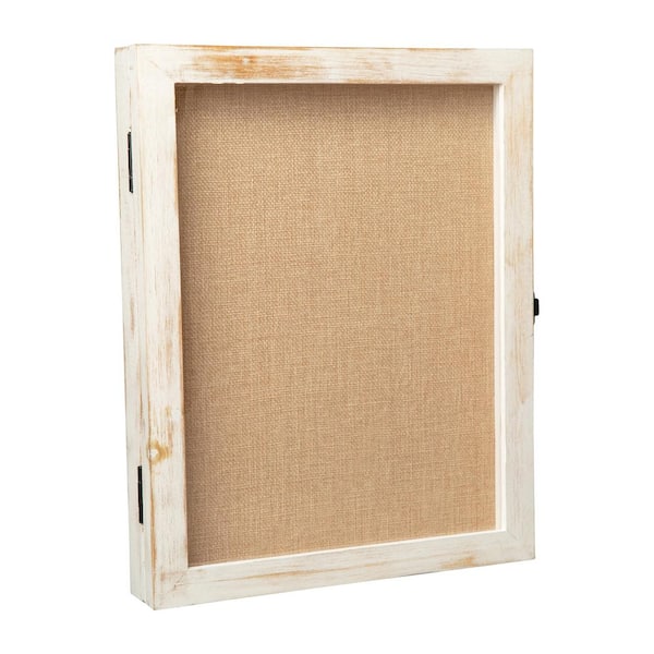 Peyton 11x14 Shadow Box Display Case with Linen Liner, 8 Push Pins and Solid Pine Wood Frame in Whitewash