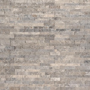 Silver Travertine Mini Ledger Corner 4.5 in. x 9 in. Natural Splitface Travertine Wall Tile (4 sq. ft. / case)