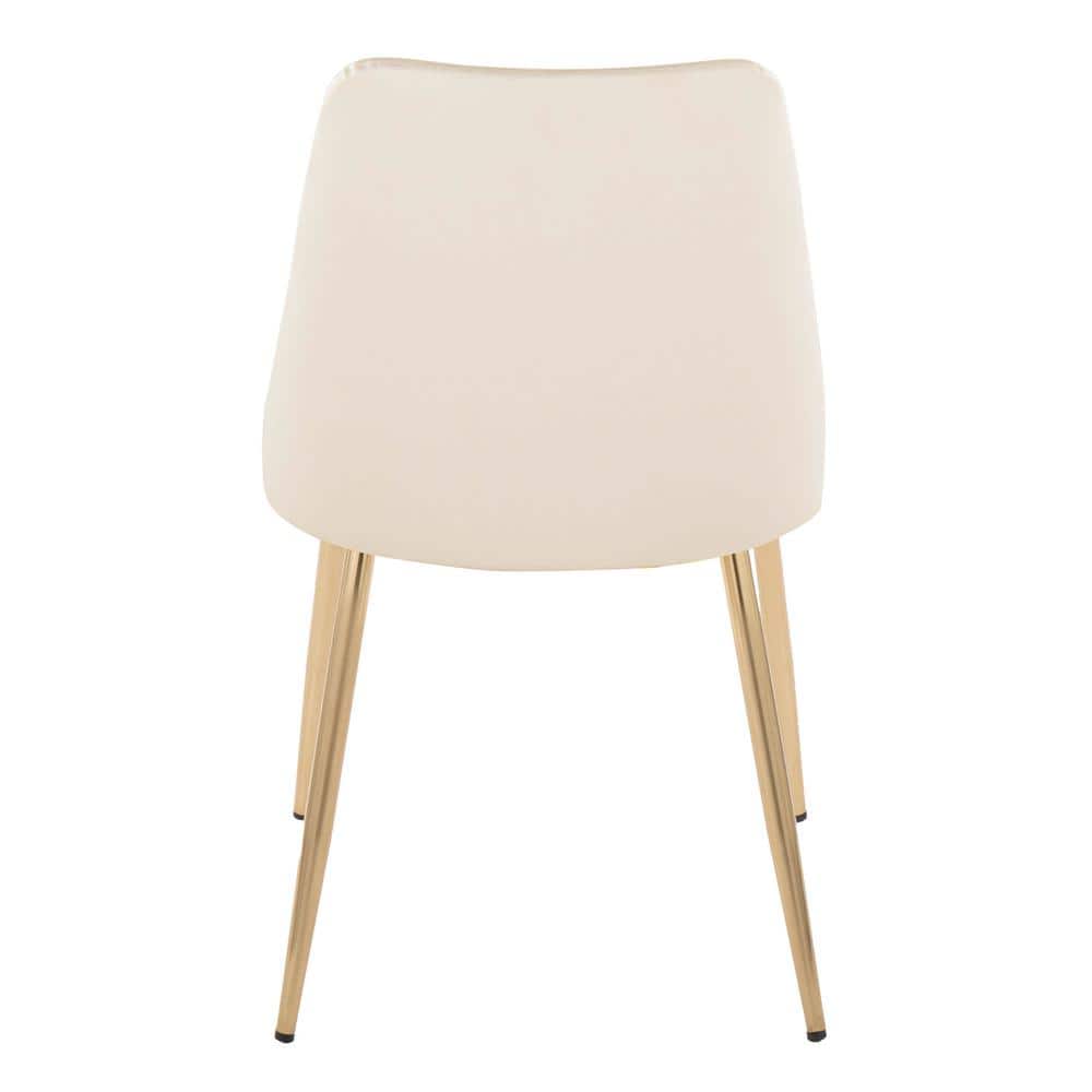 Cream Faux Leather Upholstered Side Chair with Gold Metal Legs