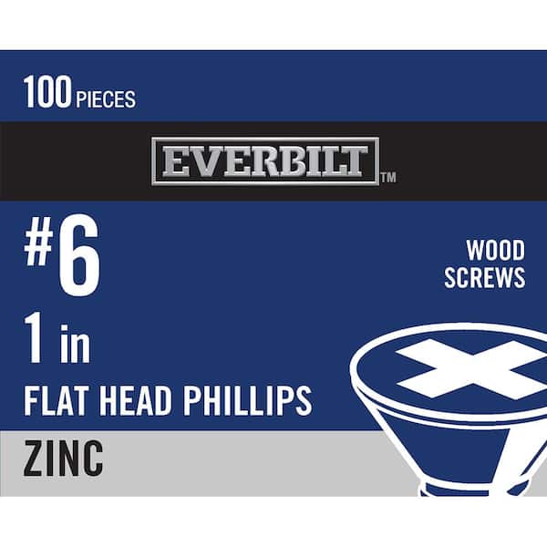 Everbilt #6 x 1 in. Zinc Plated Phillips Flat Head Wood Screw (100-Pack)