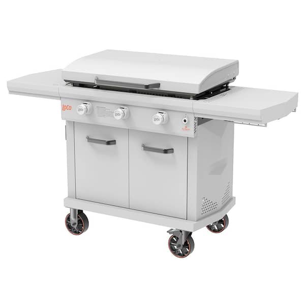 LOCO Series II 36 in. 3-Burner Digital Propane SmartTemp Flat Top Grill / Griddle in Chalk Finish with Enclosed Cart and Hood