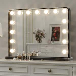23 in. W x 18 in. H Large Hollywood Vanity Mirror Light, Makeup Dimmable Lighted Mirror for Table in Black Frame