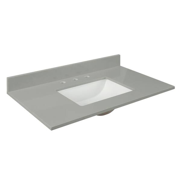 31 in. W x 22 in. D x 0.75 in. H Quartz Vanity Top in Earth Gray with White Basin 31 in. W x 22 in. D x 0.75 in. H Quartz Vanity Top in Earth Gray with White Basin