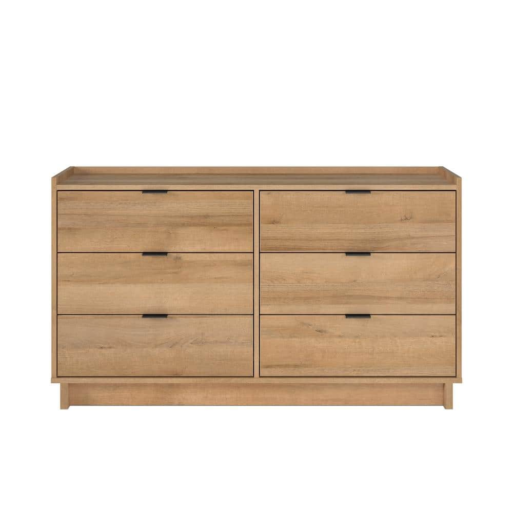 Prepac Simply Modern Natural Oak 6 Drawer 52.5 in. Dresser Chest 