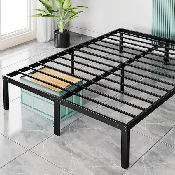 WONDER COMFORT Black Metal Frame Full Size Platform Bed Mattress Foundation with Steel Slat Support and Storage, No Box Spring Needed