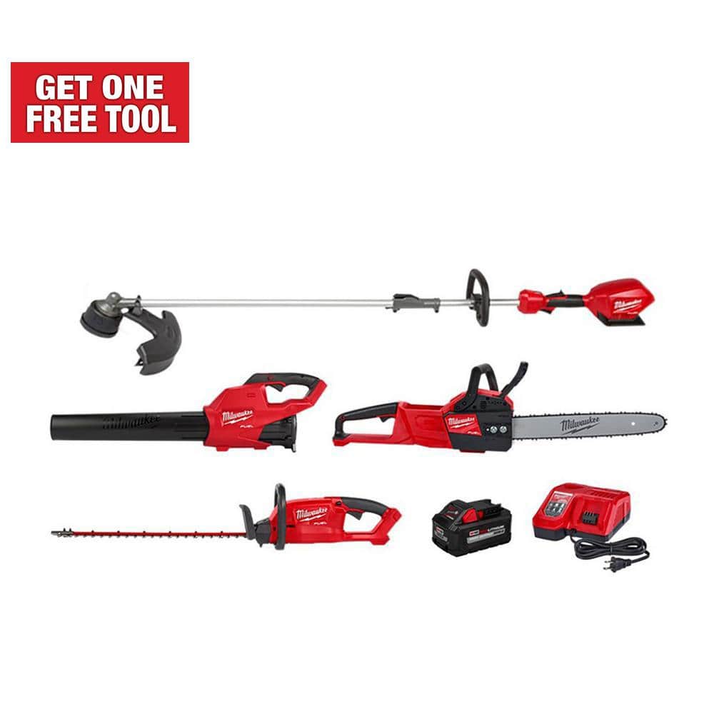 Milwaukee M18 FUEL 18-Volt Lithium-Ion Brushless Cordless QUIK-LOK String Trimmer/Blower Combo w/Hedge Trimmer & Chainsaw(4-Tool) -  3000-21-&-26-27
