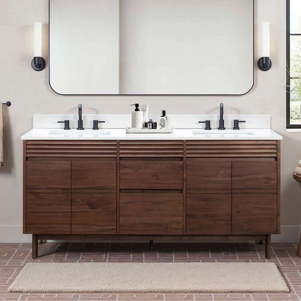 Avanity Carina 73 in. Double Sink Coffee Teak Bath Vanity with
