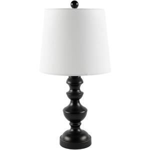 Sawyer 22.75 in. Black Indoor Table Lamp with White Barrel Shaped Shade