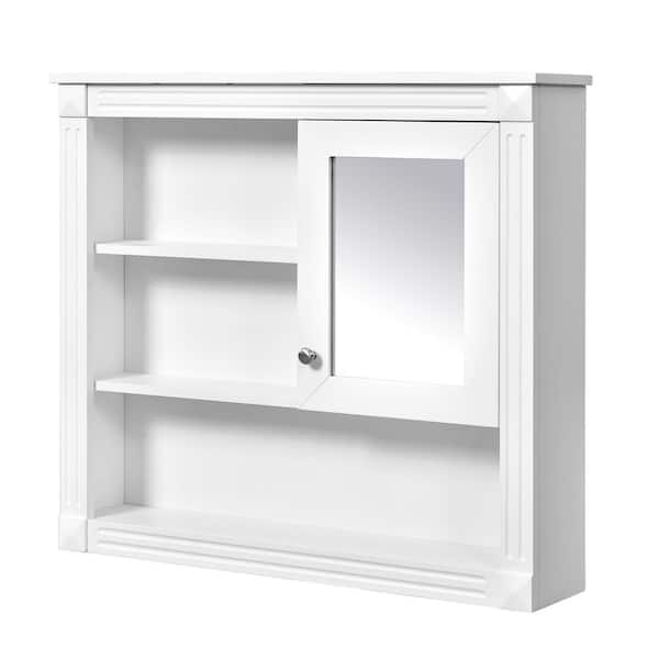 COWLOWN 32 in. W x 28.7 in. H White Rectangular Bathroom Wall Medicine Cabinet with Mirror, 4-Shelves