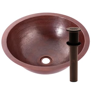 Caracas Round Copper Bathroom Sink and Oil Rubbed Bronze Strainer Drain, Undermount/Drop-in