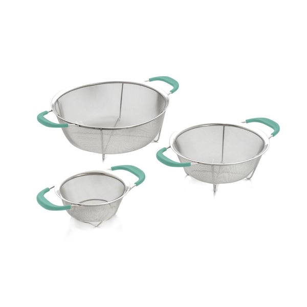 ExcelSteel Stainless Mesh Colander with Handles Teal (Set of 3)