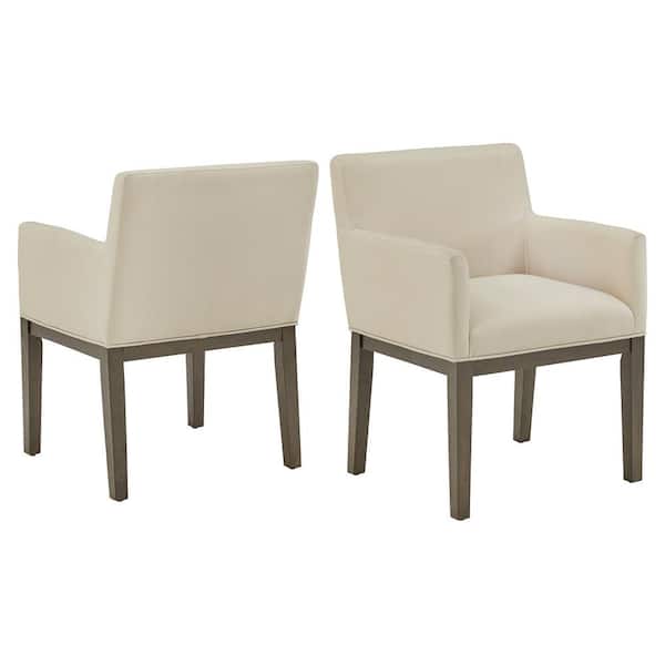 HomeSullivan Beige Weathered Grey Finish Fabric Track Arm Dining Chair Set Of 2