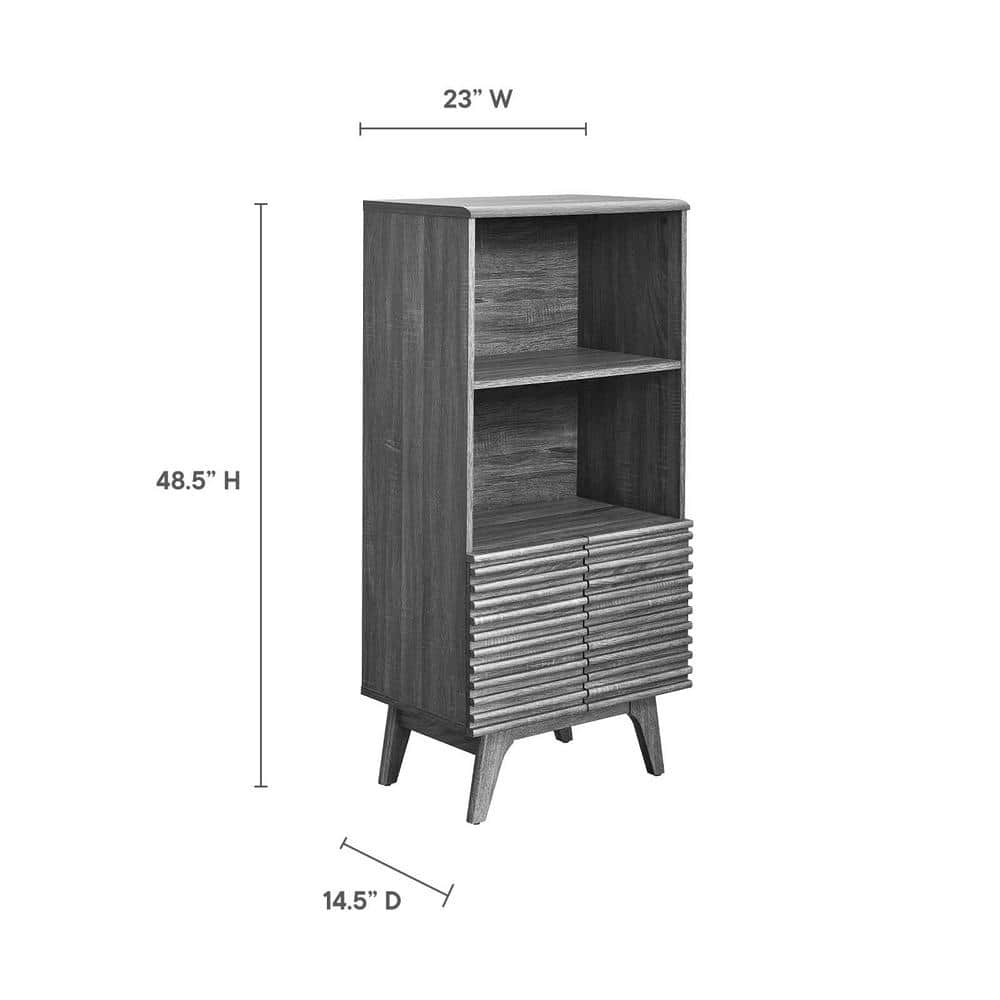 Charcoal Wood Mid-Century Modern Display Cabinet Bookshelf