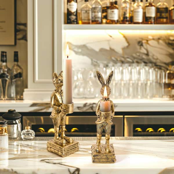 American Art Decor The Fox and Rabbit Gold Resin Tabletop Bar Decor
