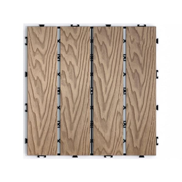 YOFE 1 ft. x 1 ft. DIY Outdoor Composite Wood-Plastic Interlocking Deck Tiles, Garage Floor Tiles in Teak Brown(22 Per Case)