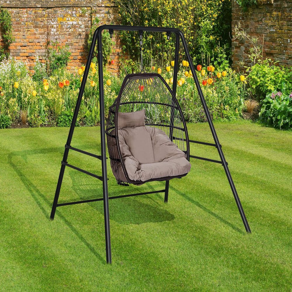 Black Heavy Duty Metal Hammock Chair Stand with Adjustable Foot Pads