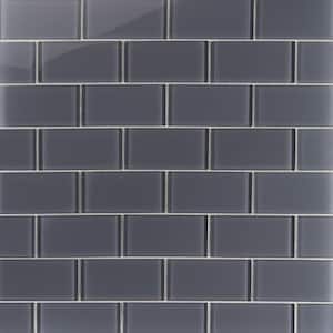 Contempo Smoke Gray 3 in. x .31 in. Polished Glass Mosaic Floor and Wall Tile Sample