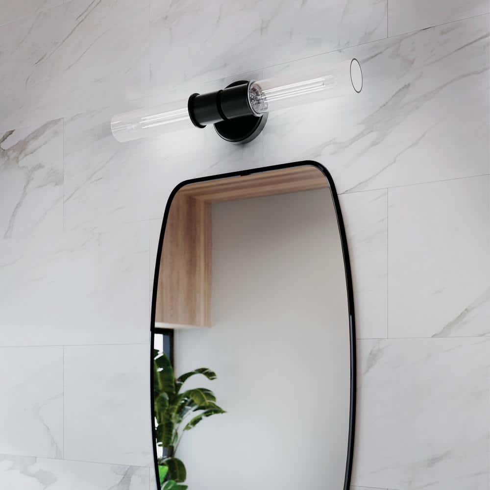 Aviv 2-Light Black Bathroom Indoor Wall Sconce Light with Clear Glass Shade price history on PriceWatchPro