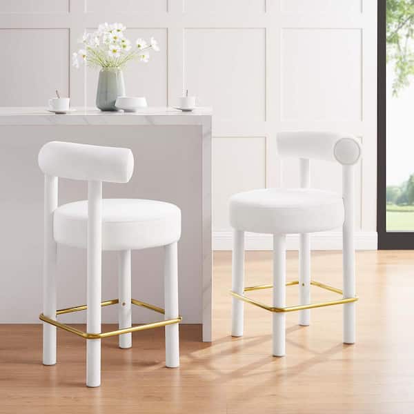 MODWAY Toulouse 26 in. in White Gold Wood Performance Velvet Counter Stool - Set of 2