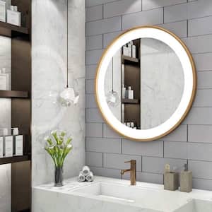 LED Light Up Backlit Touch 19.7 in. W x 19.7 in. H Round Frameless Wall Mount Bathroom Vanity Mirror in Gold