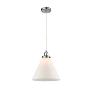 Cone 100-Watt 1-Light Polished Chrome Shaded Mini Pendant Light with Frosted Glass Shade