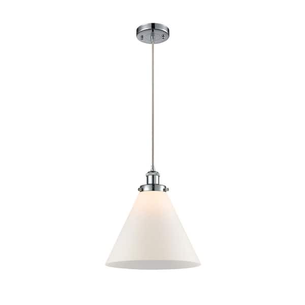 Innovations Cone 100-Watt 1-Light Polished Chrome Shaded Mini Pendant Light with Frosted Glass Shade