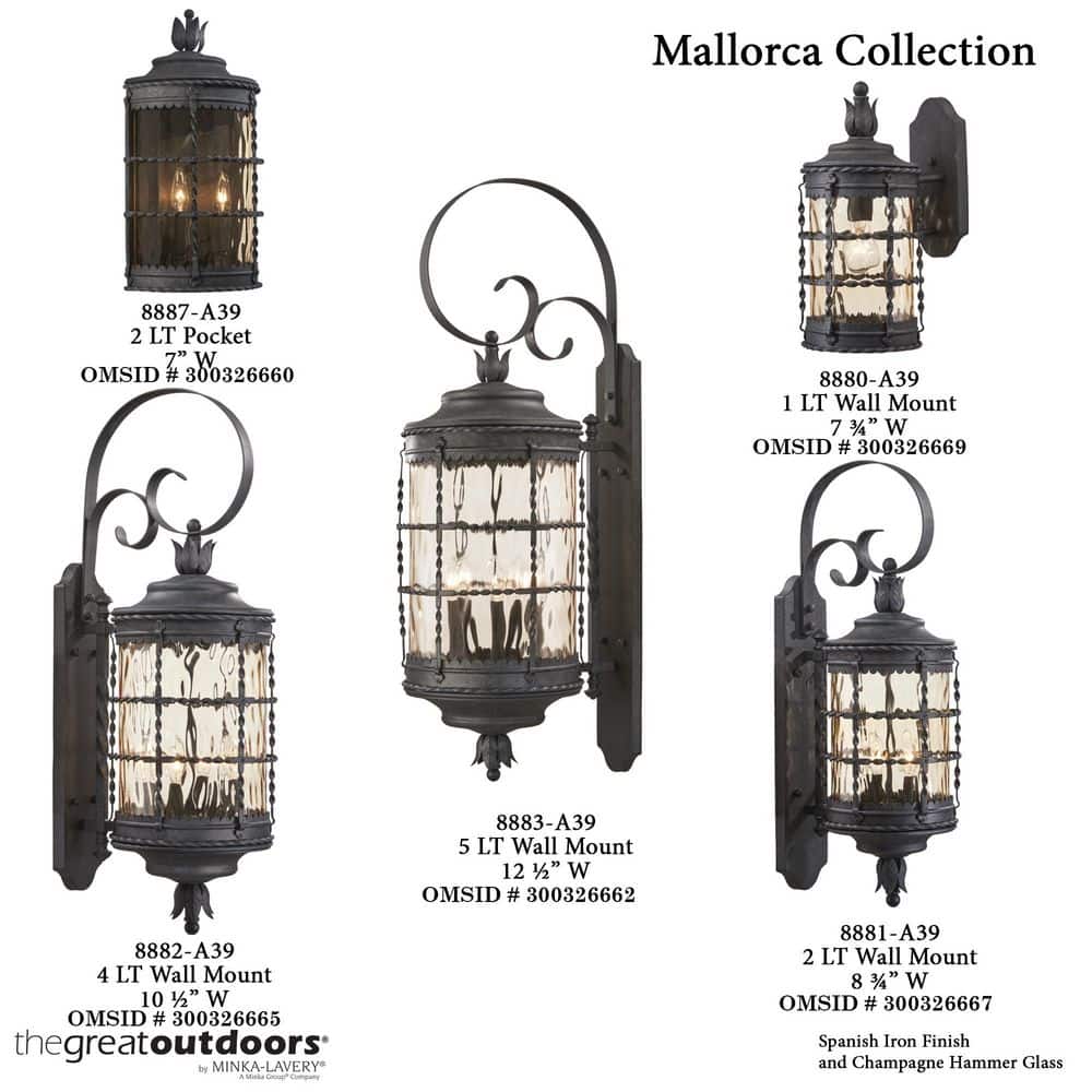 Spanish Iron Outdoor Wall Mount Light with Champagne Glass