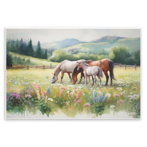Horses in Spring Meadow by Ramona Murdock Unframed Graphic Art Print Animal 19 in. x 13 in.