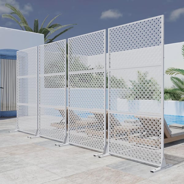 Lirago 72 in. H x 35 in. W White Outdoor Metal Privacy Screen Garden Fence Woven Pattern Wall Applique